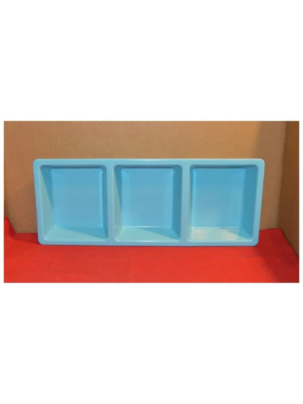 3 Compartment Condiment Dip Sauce Serving Bowl BLUE Melamine Plastic ~14-3/4